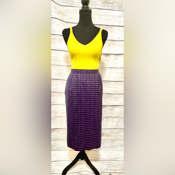VINTAGE wool PENDLETON houndstooth skirt purple navy vintage size 14 POCKETS - Picture 1 of 9